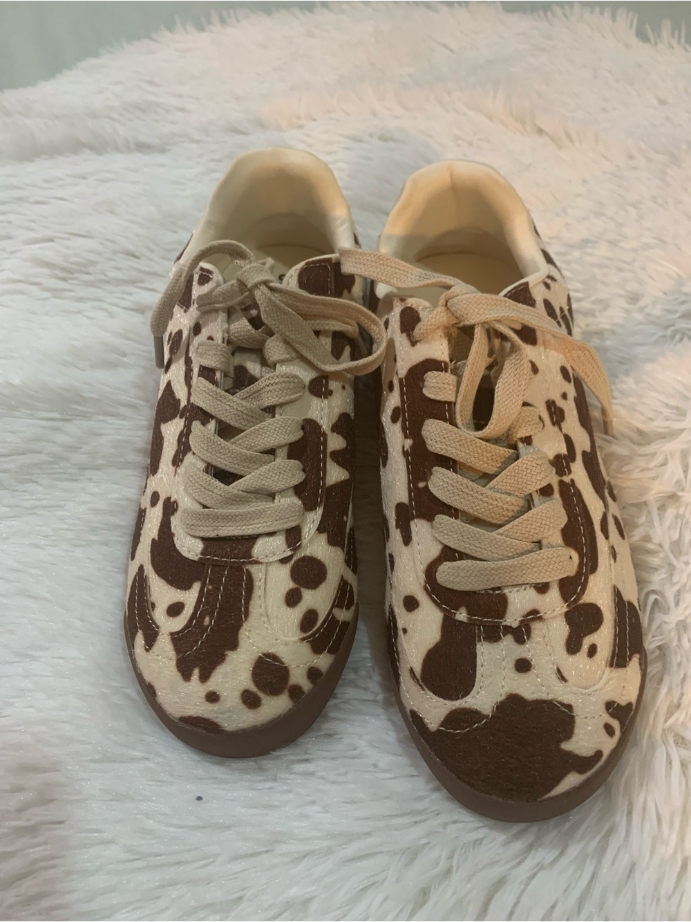 Cow-Print Brown & Beige Women's Canvas Sneakers